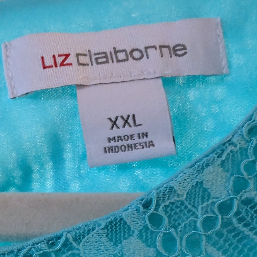 A318, Liz Claiborne Turquoise Lace Blouse - Picture 6 of 7
